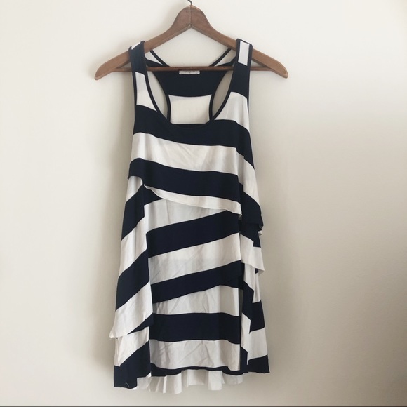12 PM by Mon Ami Navy White Ruffle Tank Top sz S